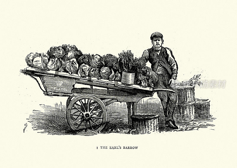 维多利亚时代，伦敦，黄金巷，Earl's Barrow，卖蔬菜的街头小贩